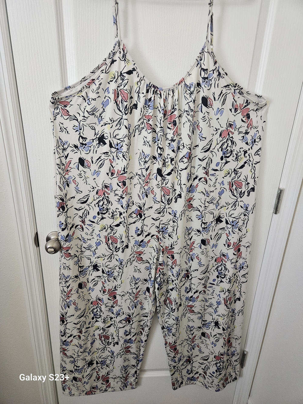 SHEIN Cream Floral Spaghetti-Strap Wide-Leg Jumpsuit
